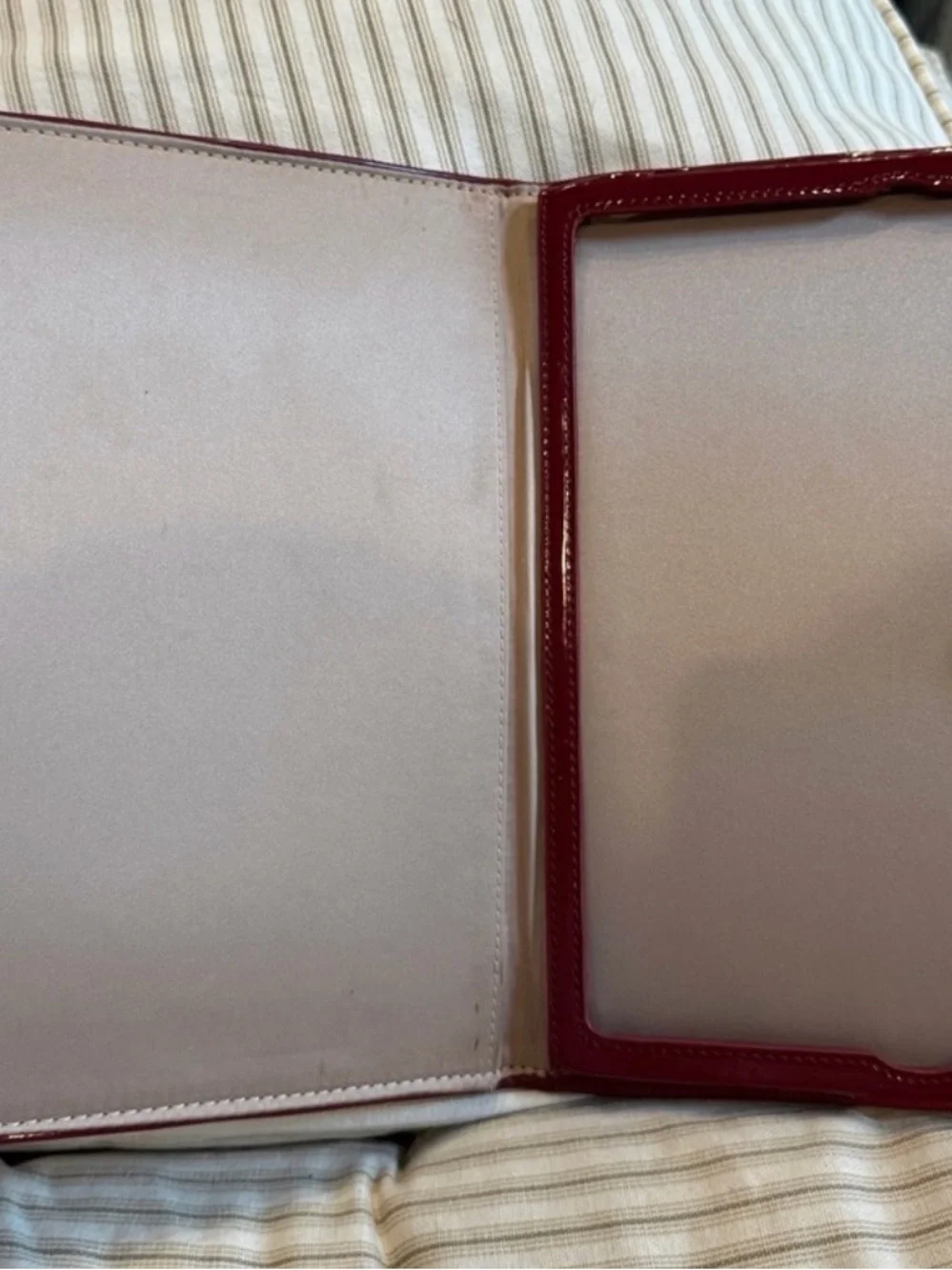 Coach Patent Leather Tablet Case in Deep Red with Gold-Tone Hardware